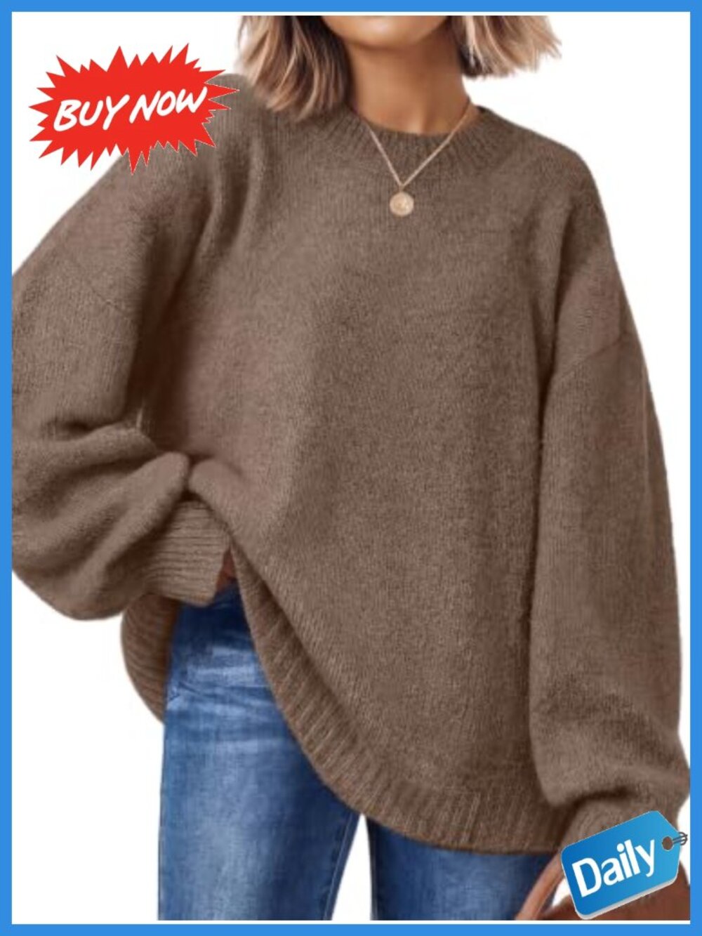 Oversized Crewneck Pullover Sweater Soft Knit Women Fall